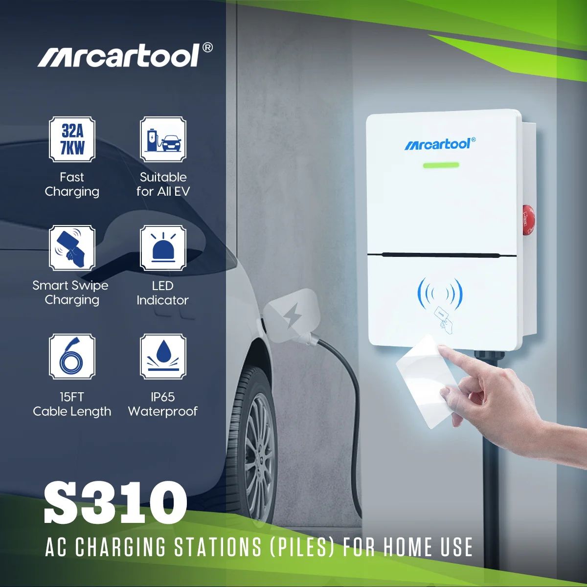 

MRCARTOOL S310 EV Charging Pile 7KW Зарядный пистолет Настенное крепление Бытовая быстрая зарядная установка Smart Swipe Charging