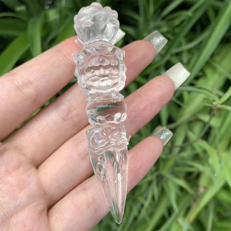 Mini Natural Clear Quartz Crystal Vajrakila Dorje Phurba Dagger Buddhist Ceremony Tibetan Sacred Talisman Protection Magic Altar