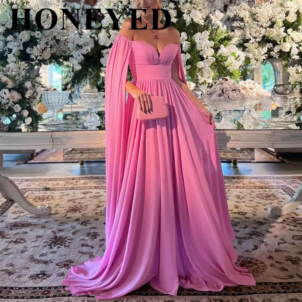 HONEYED 2024 Elegant Sweetheart Long Sleeves Evening Dress Ruched Prom Gowns Celebrity Party Dresses Wending Guest Formal Dress