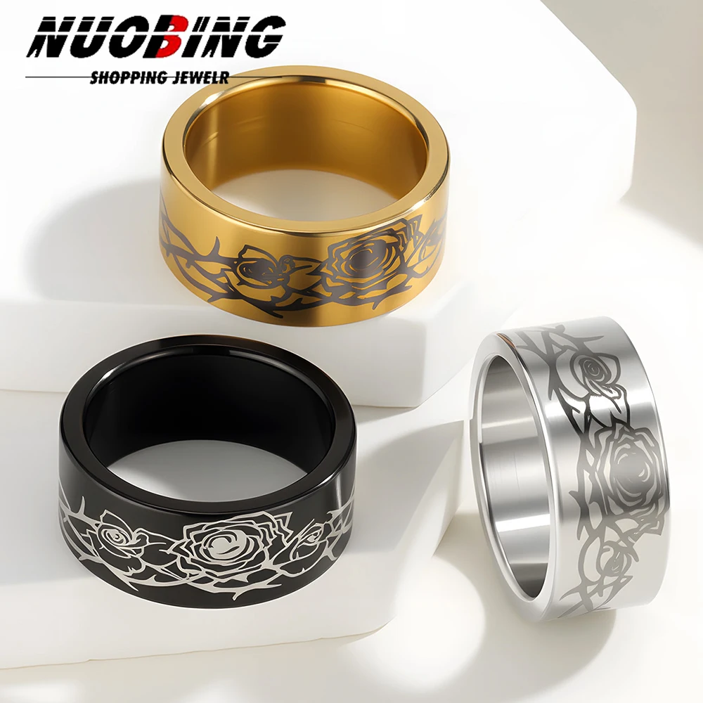 

Кольцо из нержавеющей стали с цветочным узором для женщин: роза, сакура, тюльпан. Обручальное, на палец, в виде ветви, в стиле ведьмы, паганский, на Хэллоуин, подарок, украшение для вечеринки.