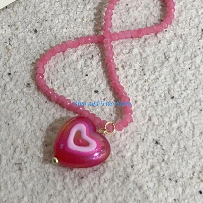 

HX6F Gemstones Bead Choker Necklace Crystal-Pink Blue Bead Clavicle Chain Jewelry