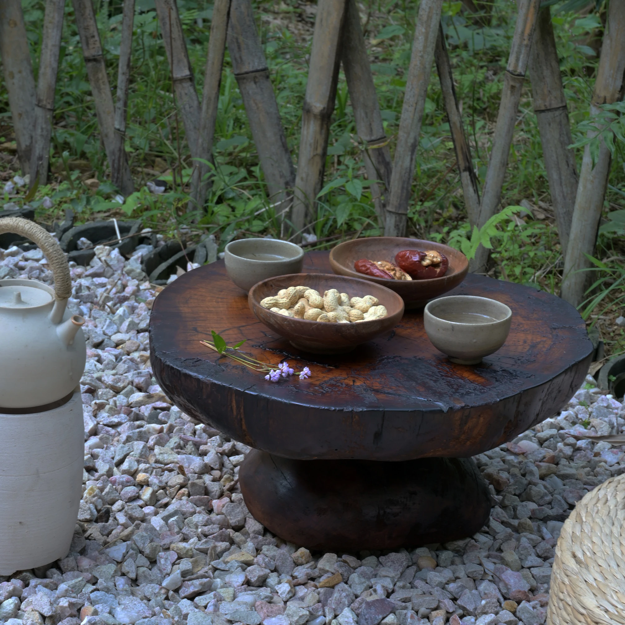 

Pure handmade lacquer weathered old wood wabi **** quaint small coffee table natural oval tea room