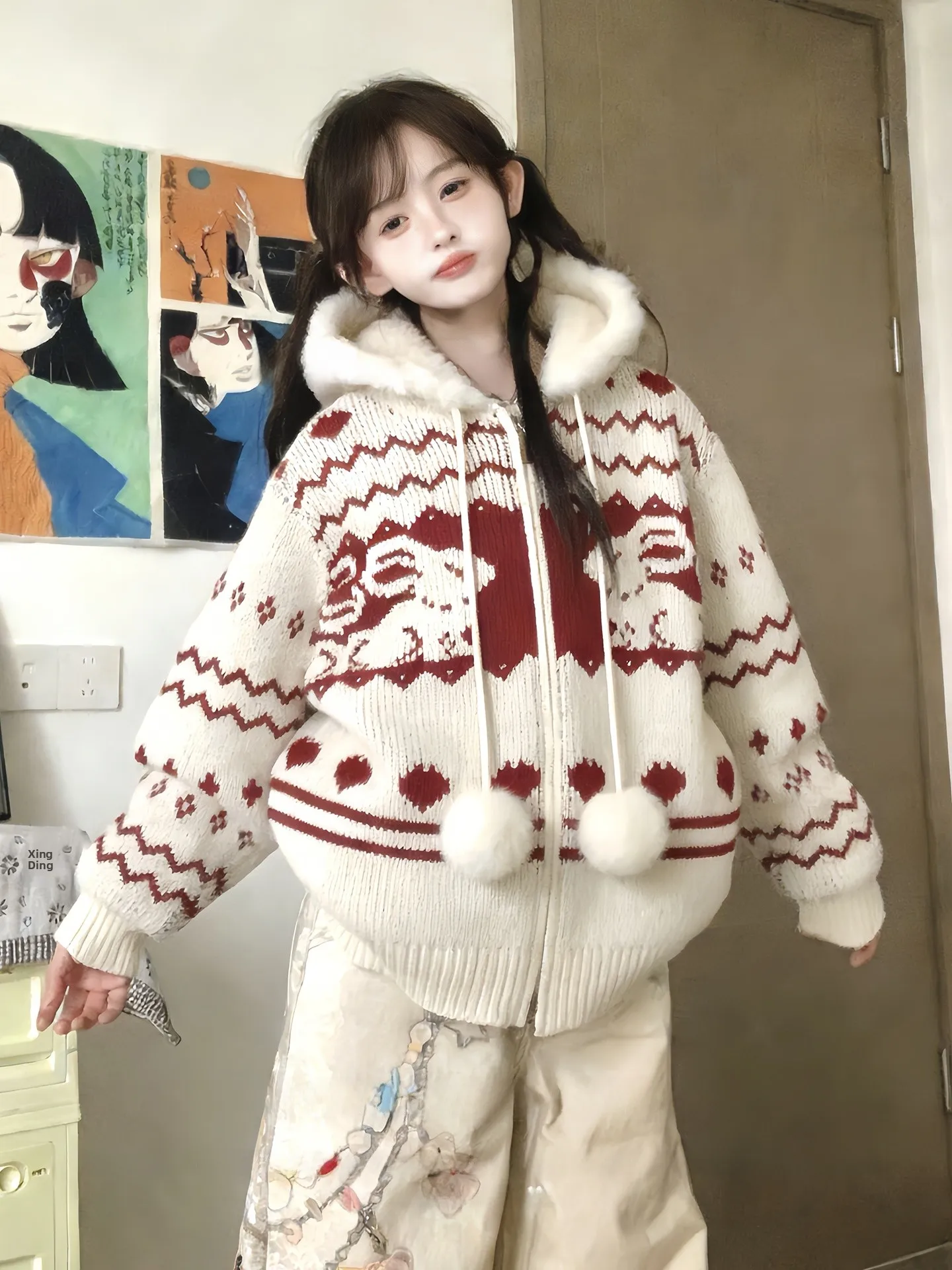 

Японский стиль: вязаный кардиган-свитер для женщин, весенний, в стиле преппи, с длинными рукавами, для создания новогодней атмосферы, теплый, с открытым передом