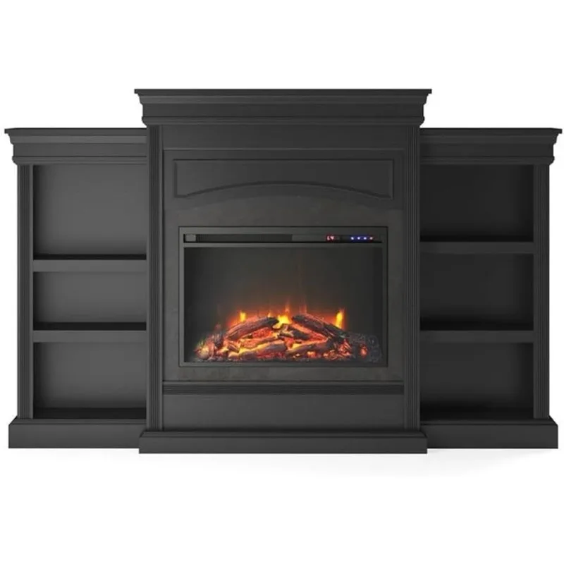 69 Inch Electric Fireplace with Mantel, Shelves, Replaceable Fireplace Insert Heater, Remote Control, Timer, For Bedroom, Black