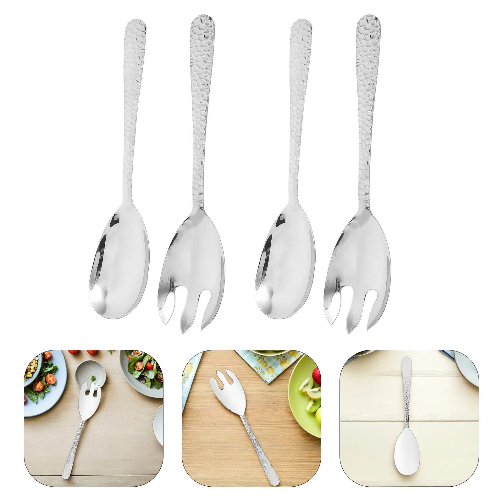 4Pcs Stainless Steel Salad Serving Set Long Handle Spoon and Fork for Tossing Mixing Buffet Catering Restaurant Fruit Vegetable