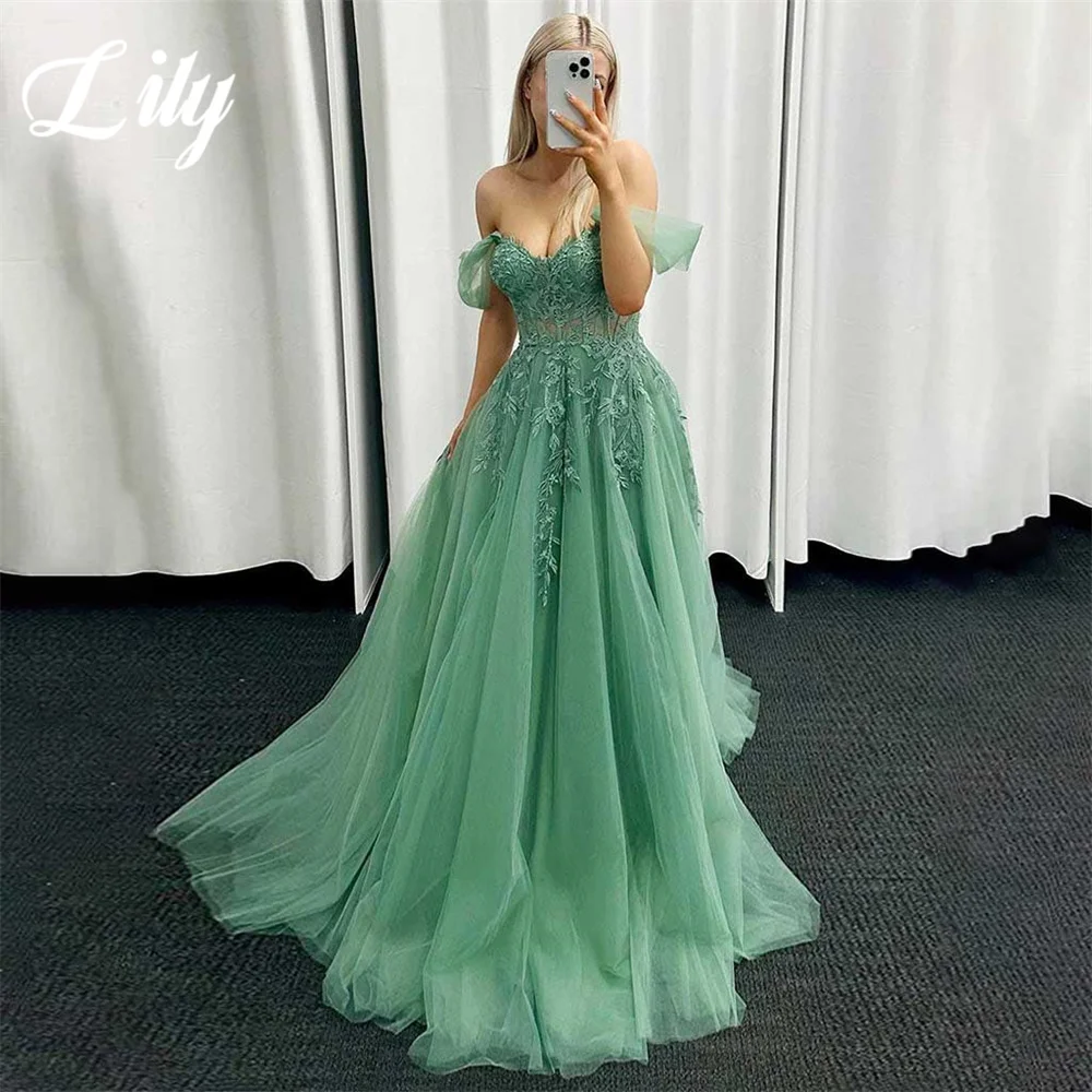 Lily Green A Line Formal Dress Layer Appliques Party Dresses V-Neck Pleats Off The Shoulder Special Occasion Dress robe soirée