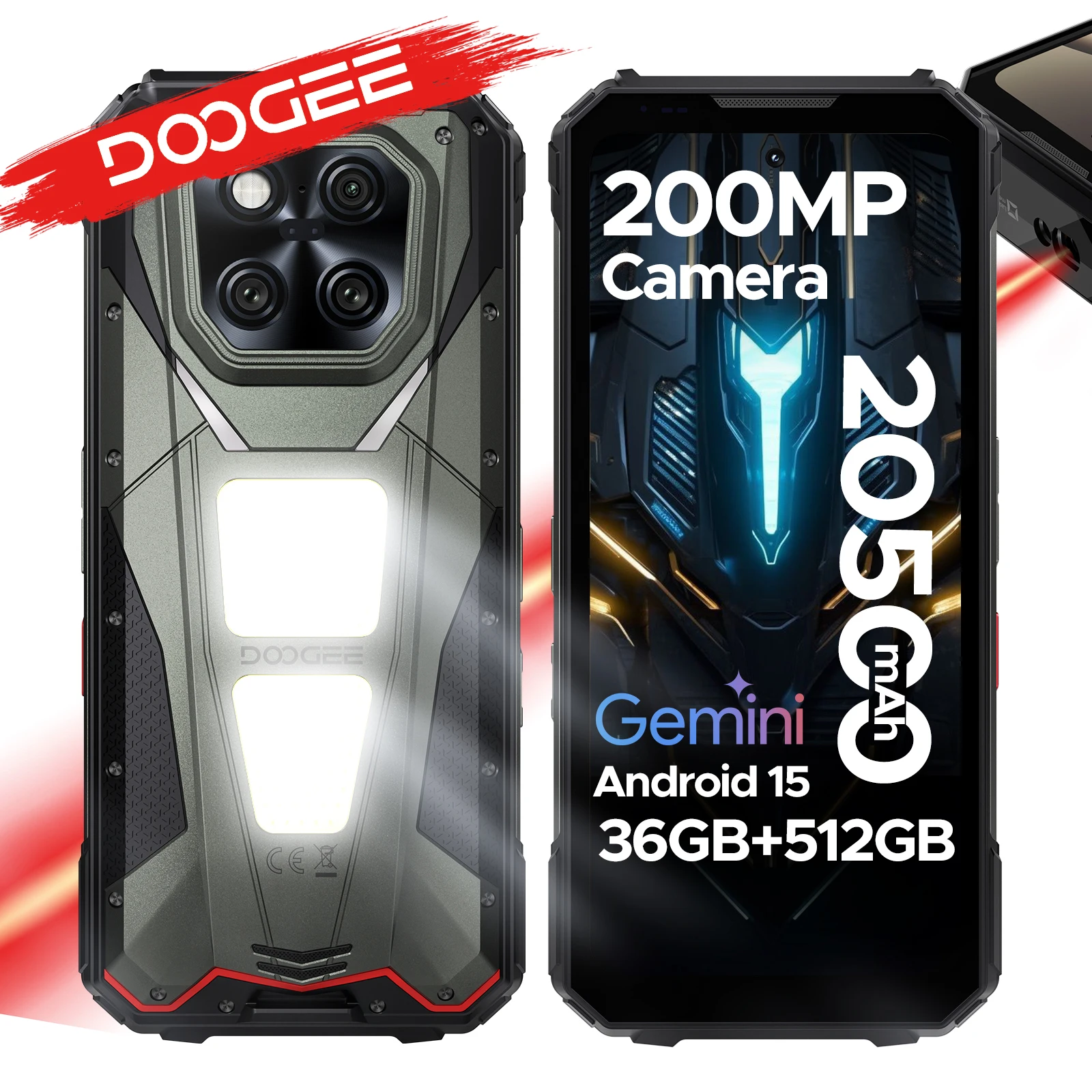DOOGEE V Max LR - Smartphone robusto 5G con telemetro laser e AI, 36GB+512GB, schermo da 6.78, batteria da 20500mAh, doppie luci da campeggio
