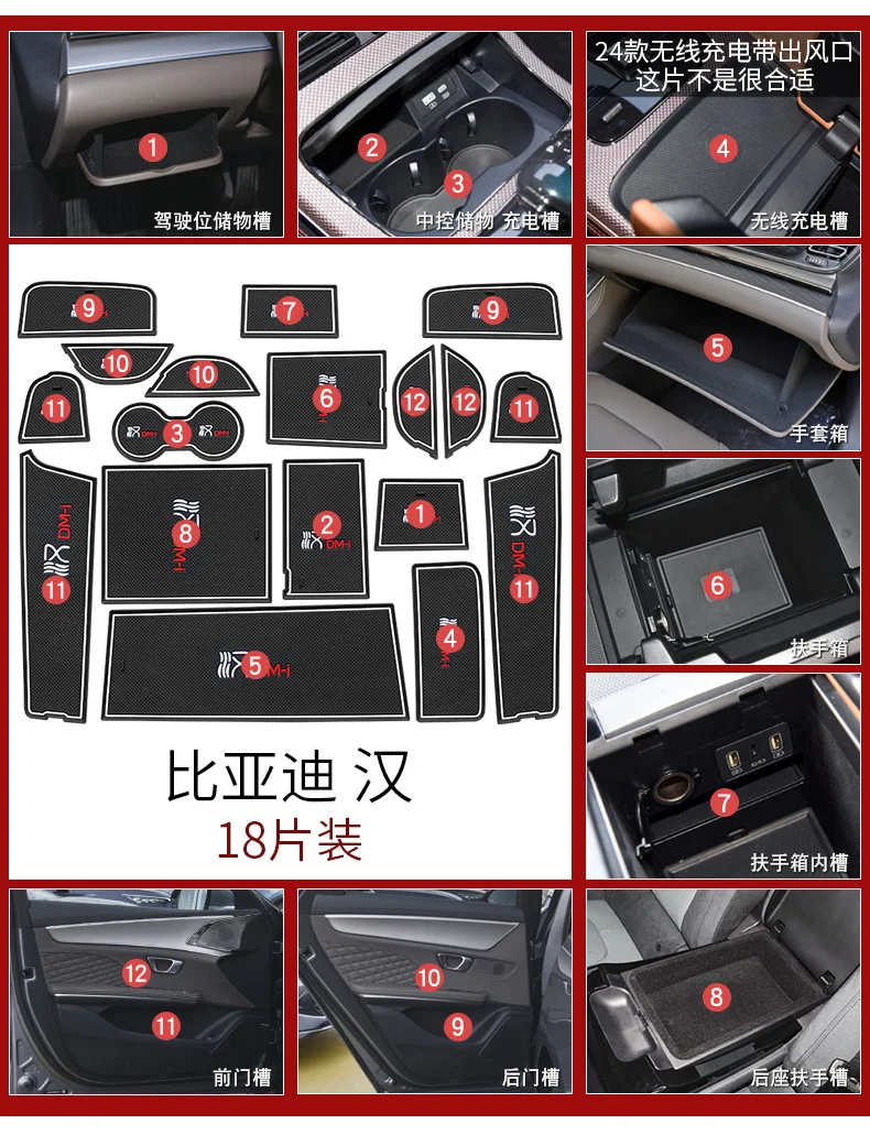 Alfombrillas de ranura de puerta Interior de coche para BYD Han Dmi Ev, almohadilla de ranura de puerta, alfombrilla de taza antideslizante, cubierta de accesorios