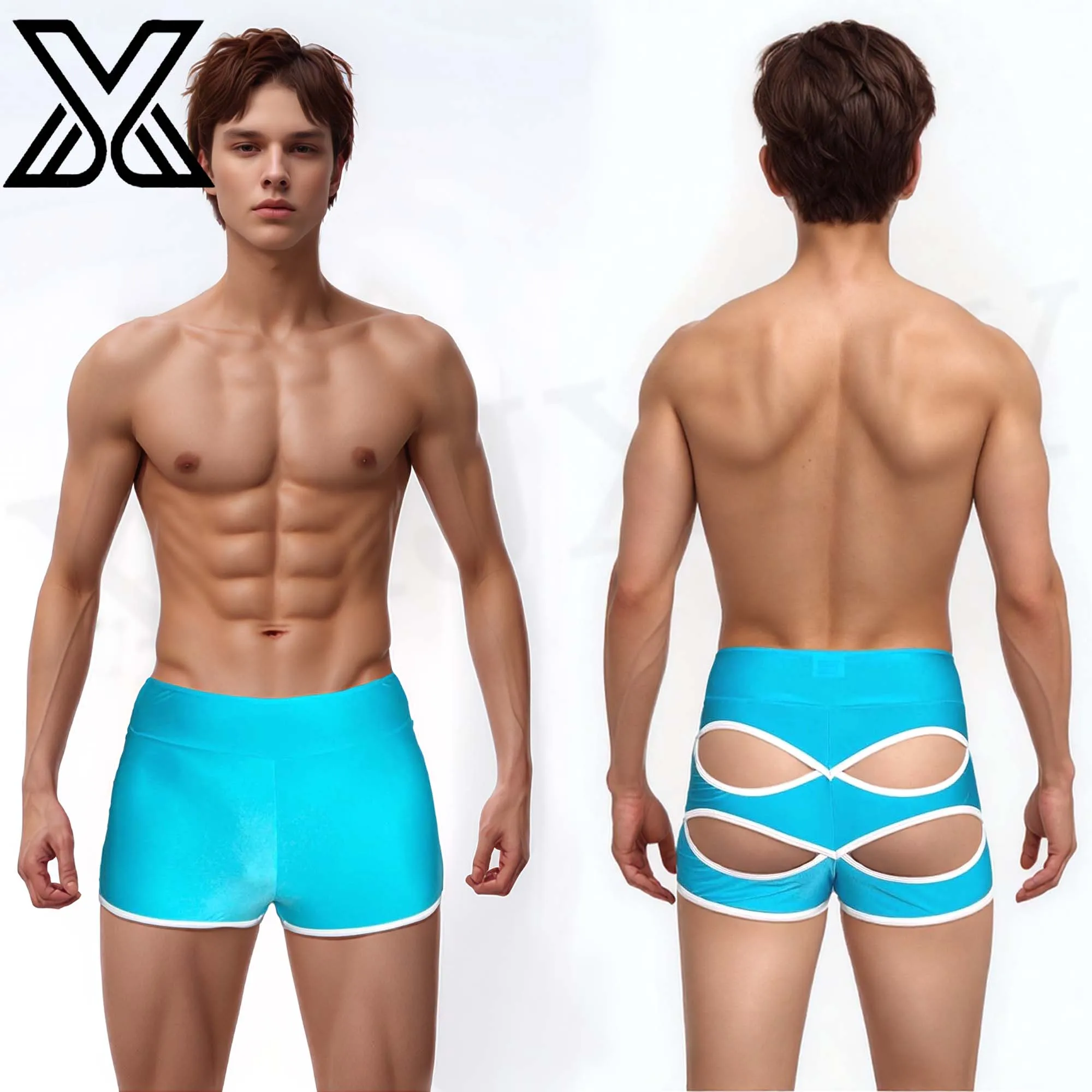 XMJXMY Sexy high waisted elastic hollow out exposed buttocks yoga pants, sports and casual shorts, beach swimming pants for men