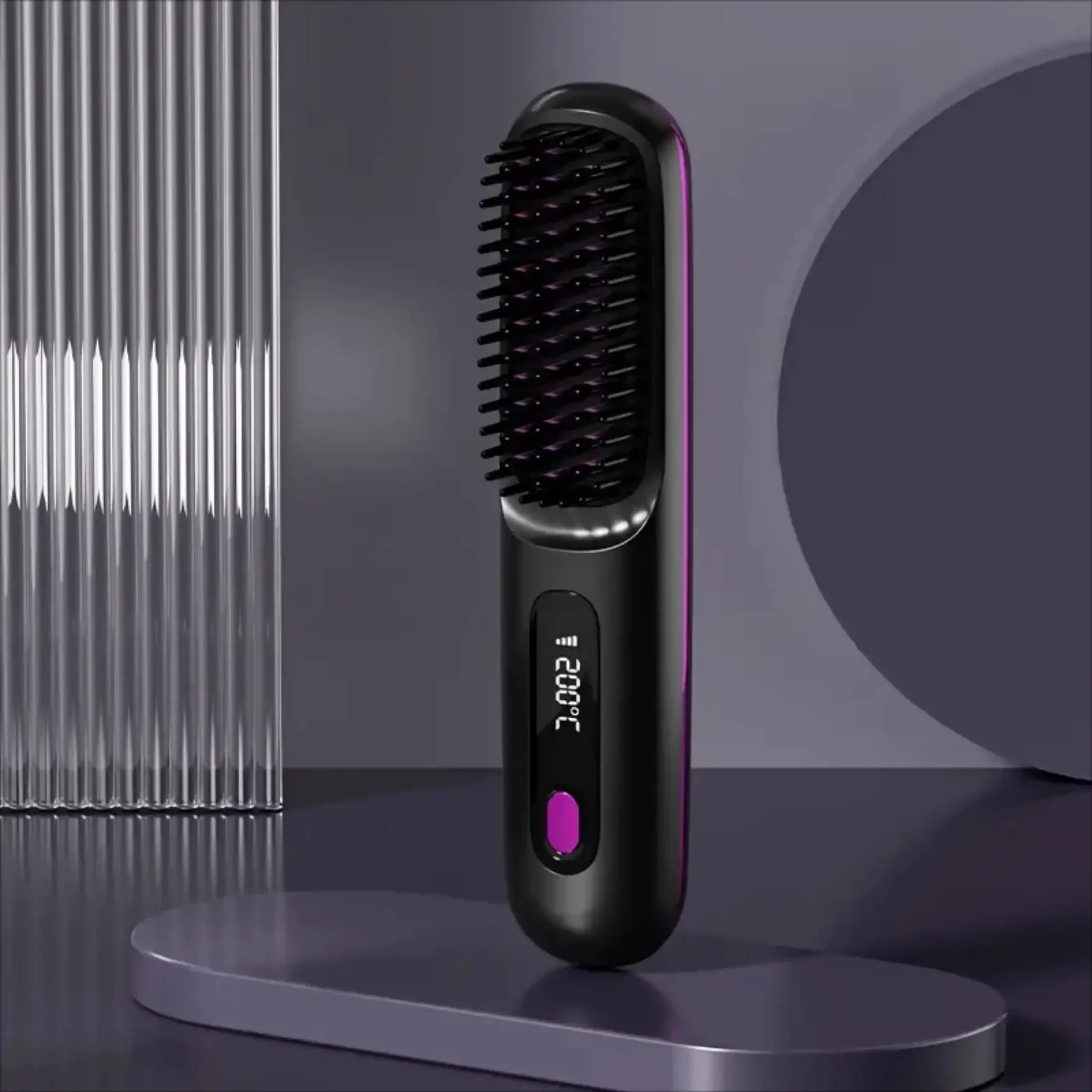 1pc-Rechargeable Electric Straightening Brush – USB Ceramic Heating with Negative Ion,Wireless & Portable Styling Tool for Hair