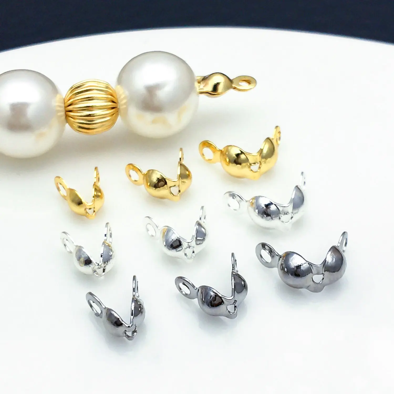 50pcs 6/7mm 18K Gold Plated Clam Shell Bead Tips,Crimp Beads Cover For DIY Bracelets Jewelry Accessories,Knot Cover Ends Tip