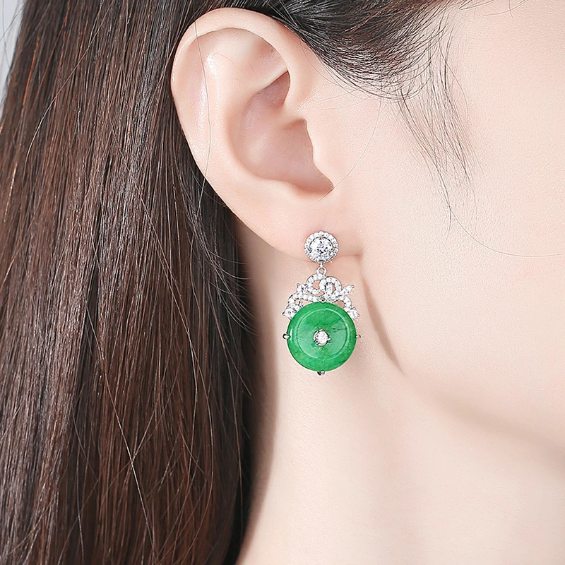 LUOTEEMI New Fashion Green Stone Drop Long Earrings for Women Elegant Girl Cubic Zirconia Earring Stylish Chic Jewelry Gifts