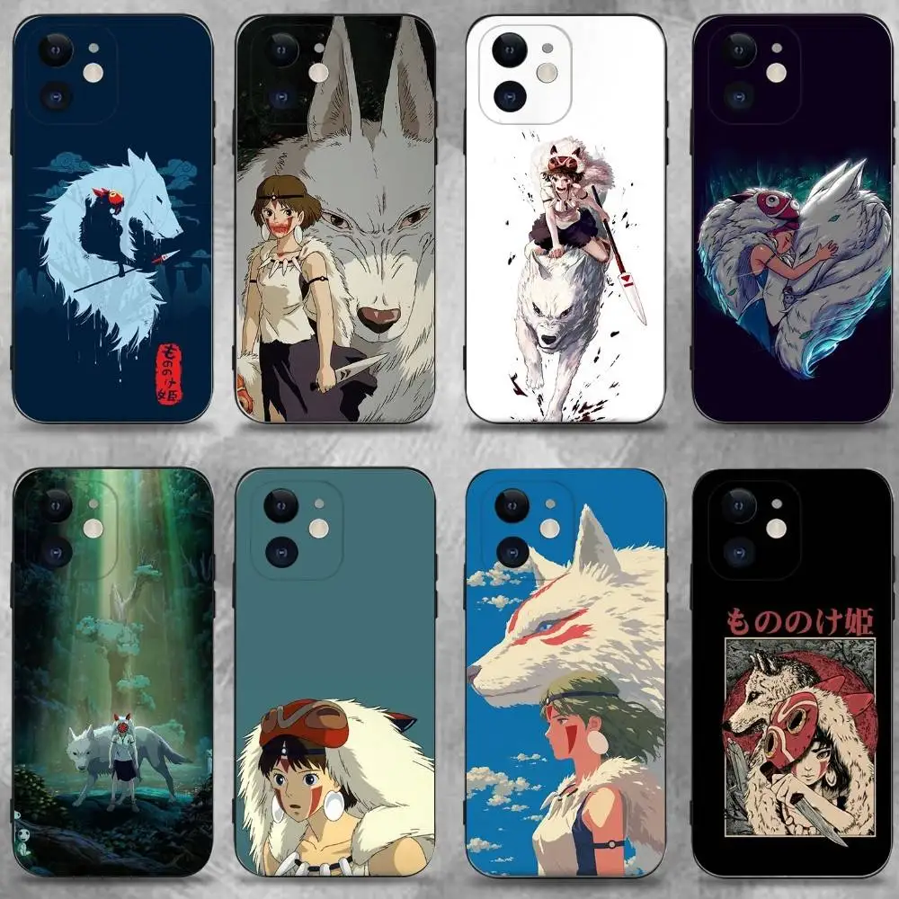 

M-Mononoke Hime Phone Case For iPhone 16,15,14,13,12,11 Plus,Pro Max,XS,X,XR,SE,Mini,8,7,Soft Silicone Black Cover