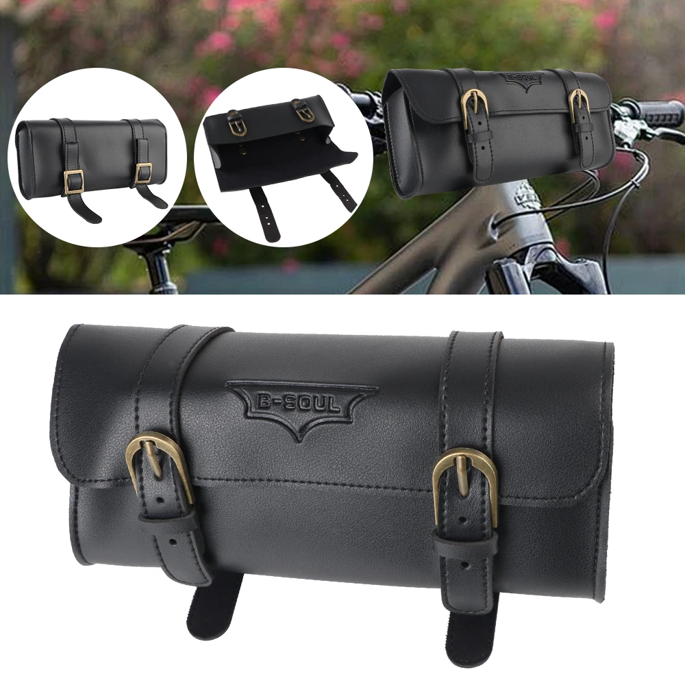 Handlebar Bags Bicycle Tail Bag Saddle Pouch Rear PU Leather Cycling Bag `Waterproof Riding Vintage Bike Bag Motorcycle Tool Bag