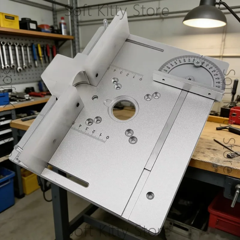 Aluminum Router Table Insert Plate Kit with Miter Gauge - Universal Woodworking Bench System for Trimmer, Engraving Machines