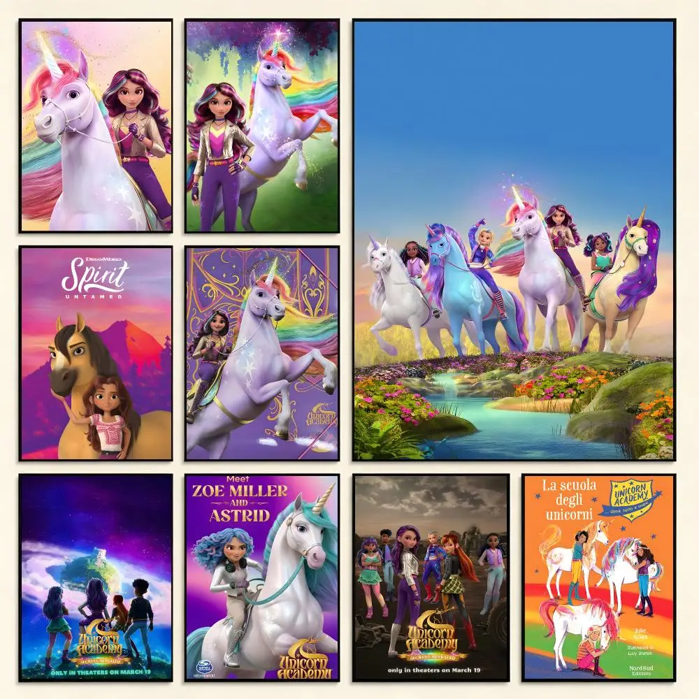 Kids Animation Unicorn Academy Poster Digital Solvent Print Waterproof PP Fade-Resistant Wall Art Room Decor Gift