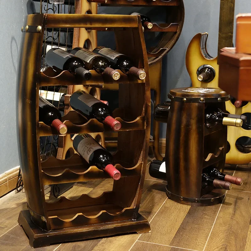 

Vintage Wooden Barrel Wine Cabinet, Red Wine Rack, Wine Storage, Cellar Bar, European Style, 15 Bottles