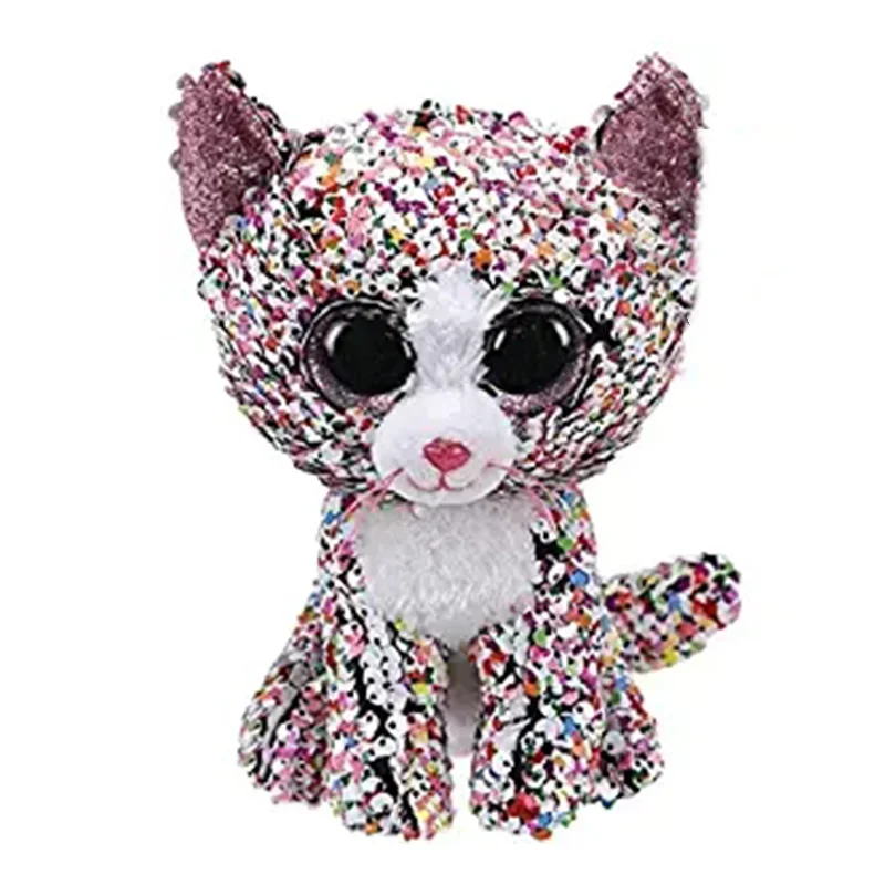 15CM Ty Big Eyes Beanie Flippables Sequin Stuffed Animal Plush Toy Clorful Cat Confetti Children Christmas Kids Birthday Gifts