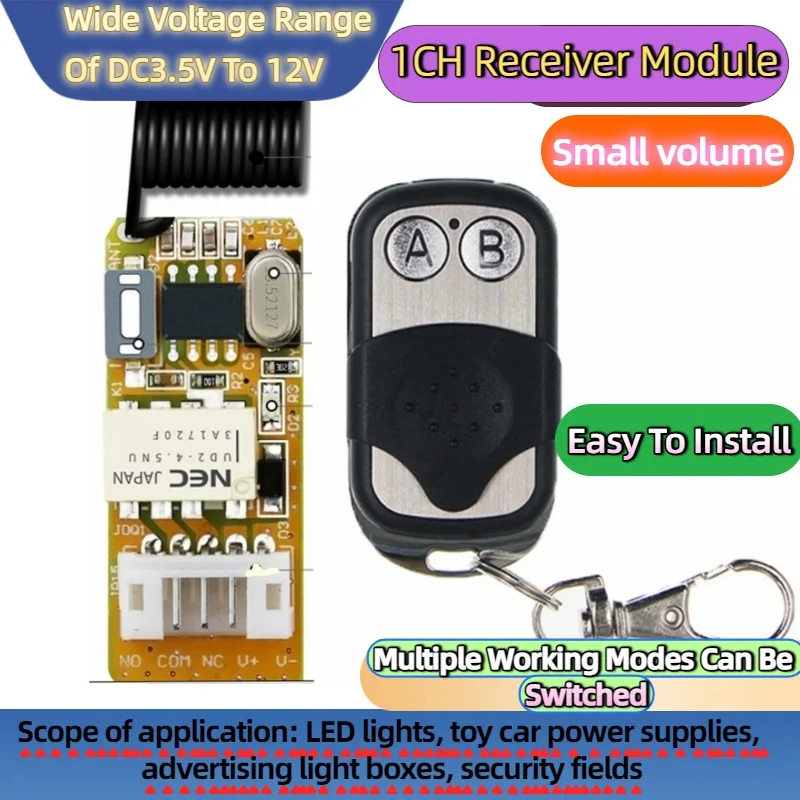 

LED Light Switch Button 1CH Repeater DC3.7V-12V Wide Voltage Control for Ambient Lighting Toy Cars Salutes DIY Projects