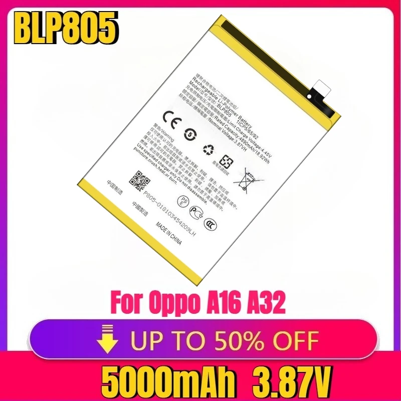 

Новый высококачественный аккумулятор BLP805 для Oppo A16 A32 A53 A54 CPH2269 PDVM00 CPH2127 CPH2131 CPH2239, высококачественный аккумулятор Bateria