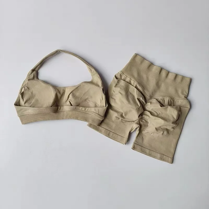 Damen 2-teiliges Set: Push-Up-Sport-BH mit Polsterung und Yoga-Shorts, schnelltrocknend, für Fitness, Training, Pilates, Sportliches Yoga-Top – Detail 24