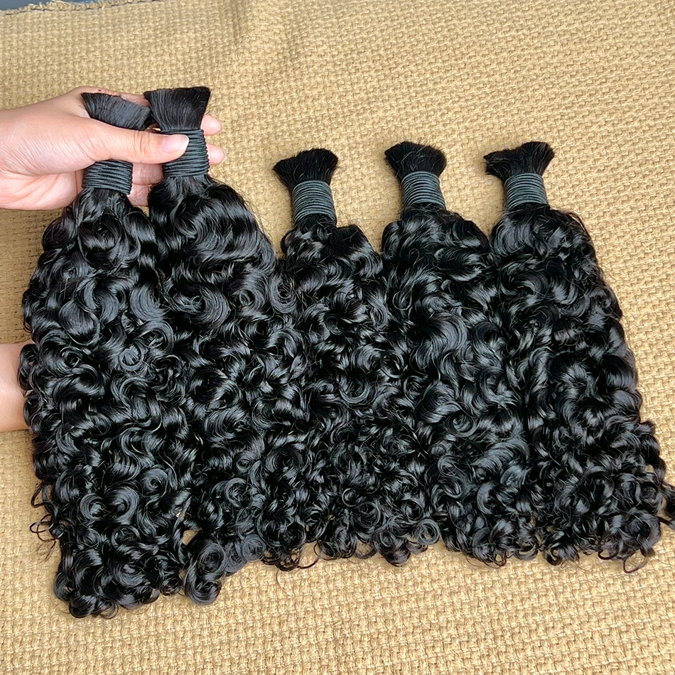 Extensión rizada birmana del cabello humano a granel del pelo trenzado 100 gramos # 1B color negro natural sin trama trenzas de cabello virgen crudo Boho