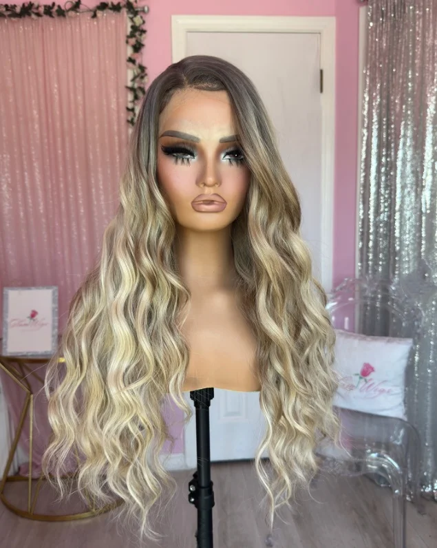 

Темно-кореневый пепельно-русый кружевной фронтальный парик Термостойкий синтетический парик 24-дюймовый пепельно-русый парик Парики для начинающих для женщин