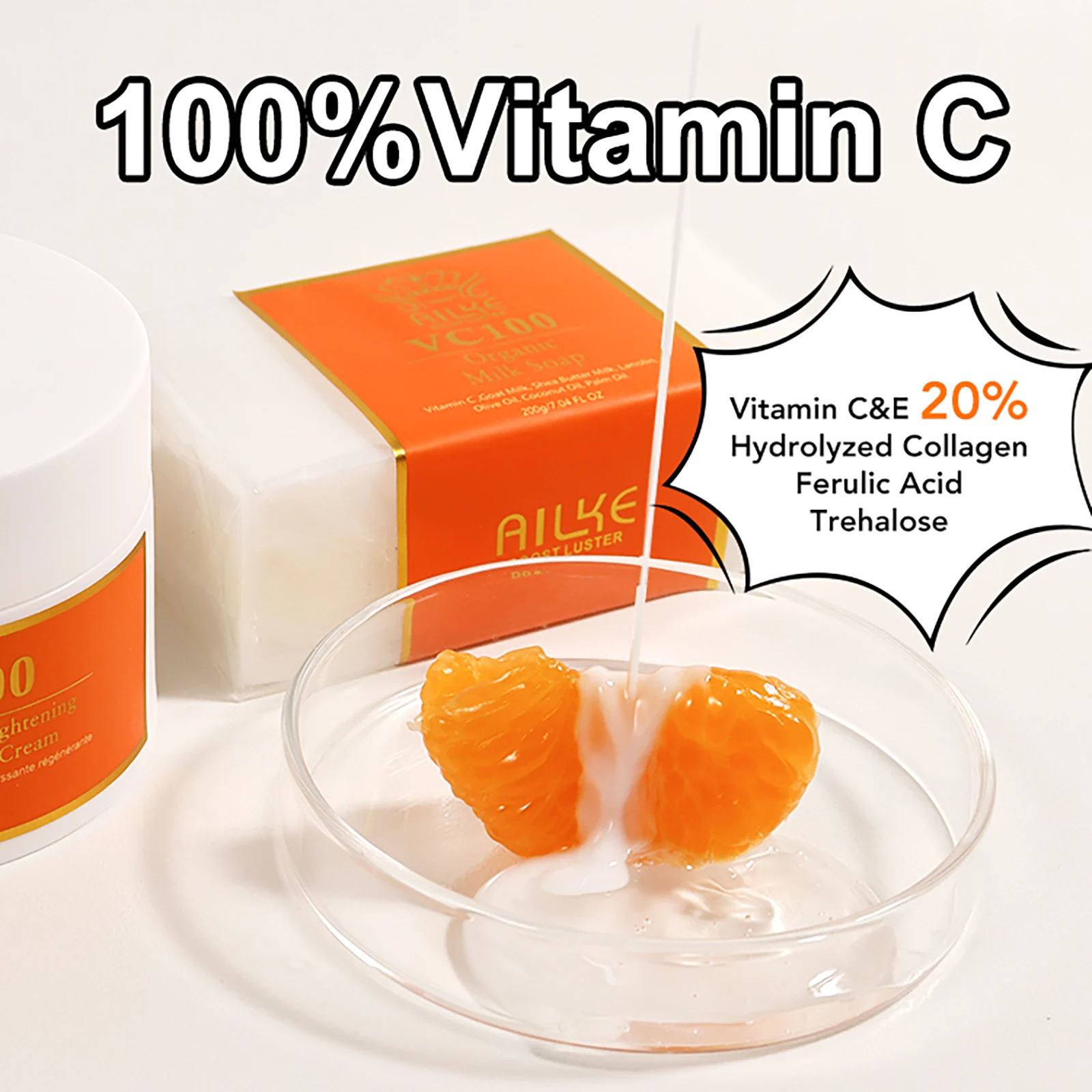 AILKE Vitamin C Whitening 4-in-1 Set, Smooth Skin, Reduce Wrinkles, Black Spots, Moisturizing, With Collagen, Vitamin E - Image 5
