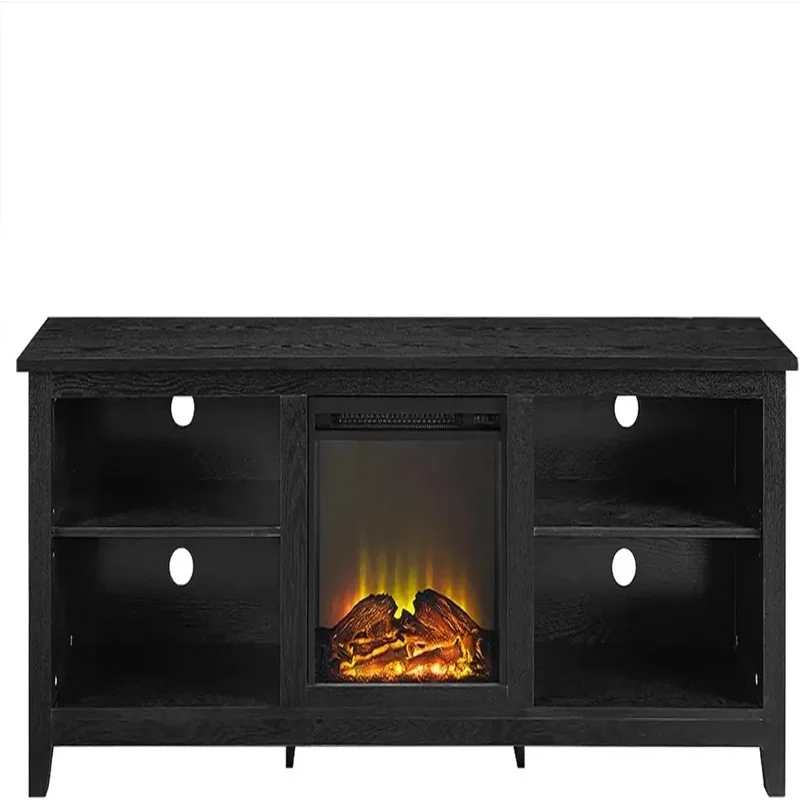 70 Inch Black Fireplace TV Stand with 4 Cubbies for TVs up to 80 Inches