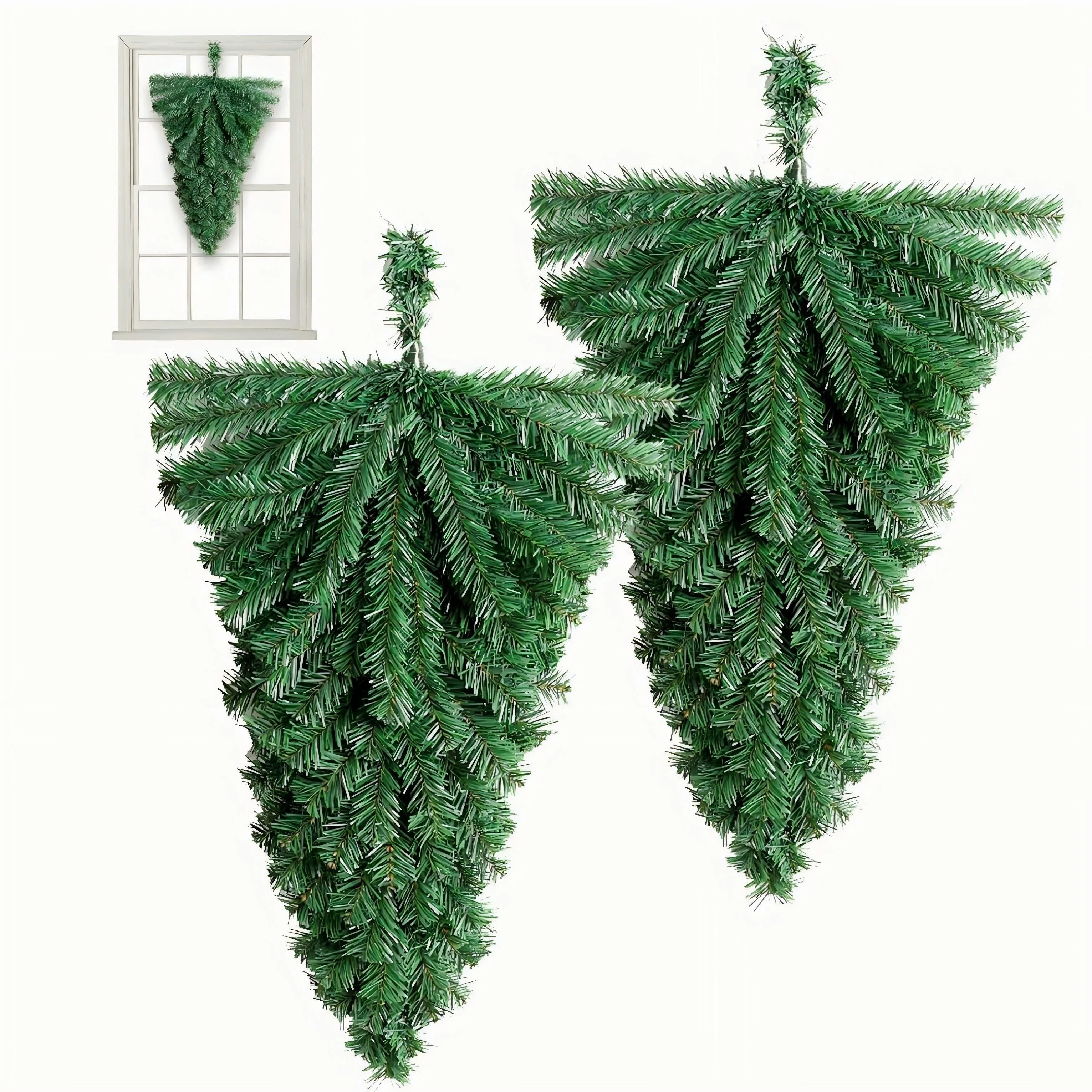 2pcs Christmas Hanging Tree Naked Tree Indoor Wall Green PVC Decorative Tree Christmas Wall Hanging Decoration