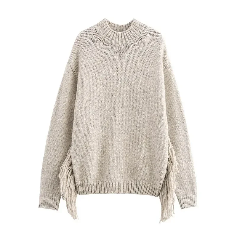 Sivatu Long Sweaters Ladies Woman Jumper Women's Autumn Sweater Solid Knitwear Tassel O-neck Pullovers Long Sleeve Sweater