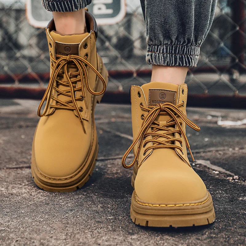 

Man Casual Boots Thick Sole Velvet Leather Shoe for Men High Top Platform Cowhide Slip-on Comfortable Free Delivery Shipping Pu1