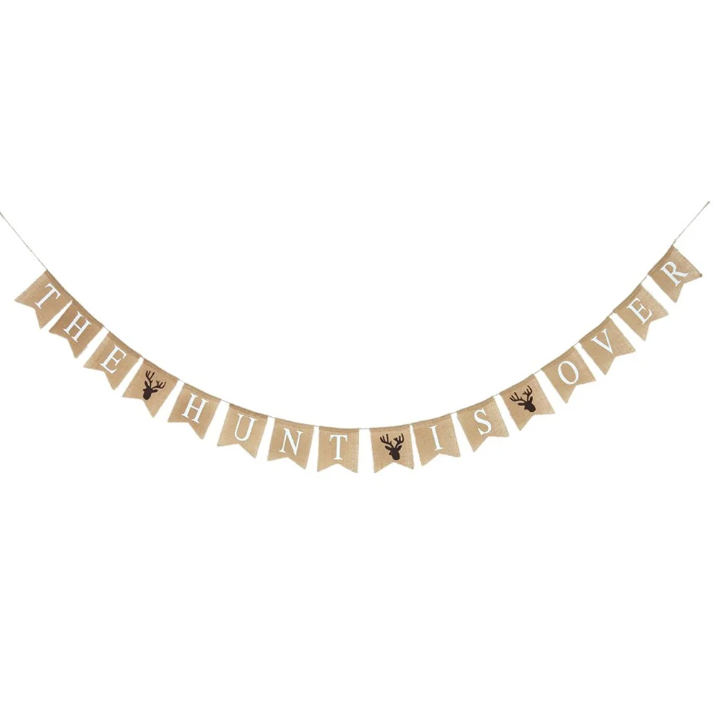 

The Hunt Is Over with Deer Burlap Bunting Banner Party Garland Decoration (Brown) Hessian wedding banner