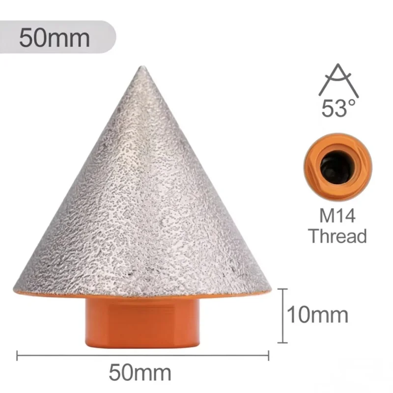 1PC M14 Thread Diamond Bevel Chamfer Bit, For Tile Cutter, Marble, Concrete & Stone Milling, Polishing, Hole Drilling Grinder To