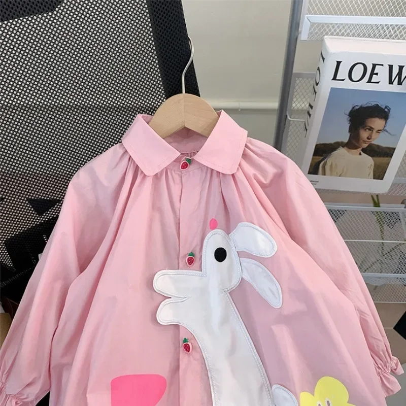 2023 One Piece Shirt Cartoon Loose Soft Rabbit Fashion All-match Vacation Outdoor Turn-dow Collar Spring Autumn