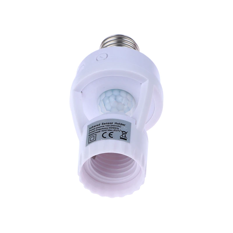 Branco Household Socket Converter com sensor de movimento PIR, Base da lâmpada LED, interruptor inteligente, suporte da lâmpada, AC 100-240V, E27