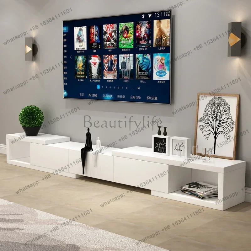 YJ  Storage Narrow Tv Stand Design Glossy Normal Wooden Minimalist White Tv Cabinet Modern Nordic Meuble Television Salon Furnit