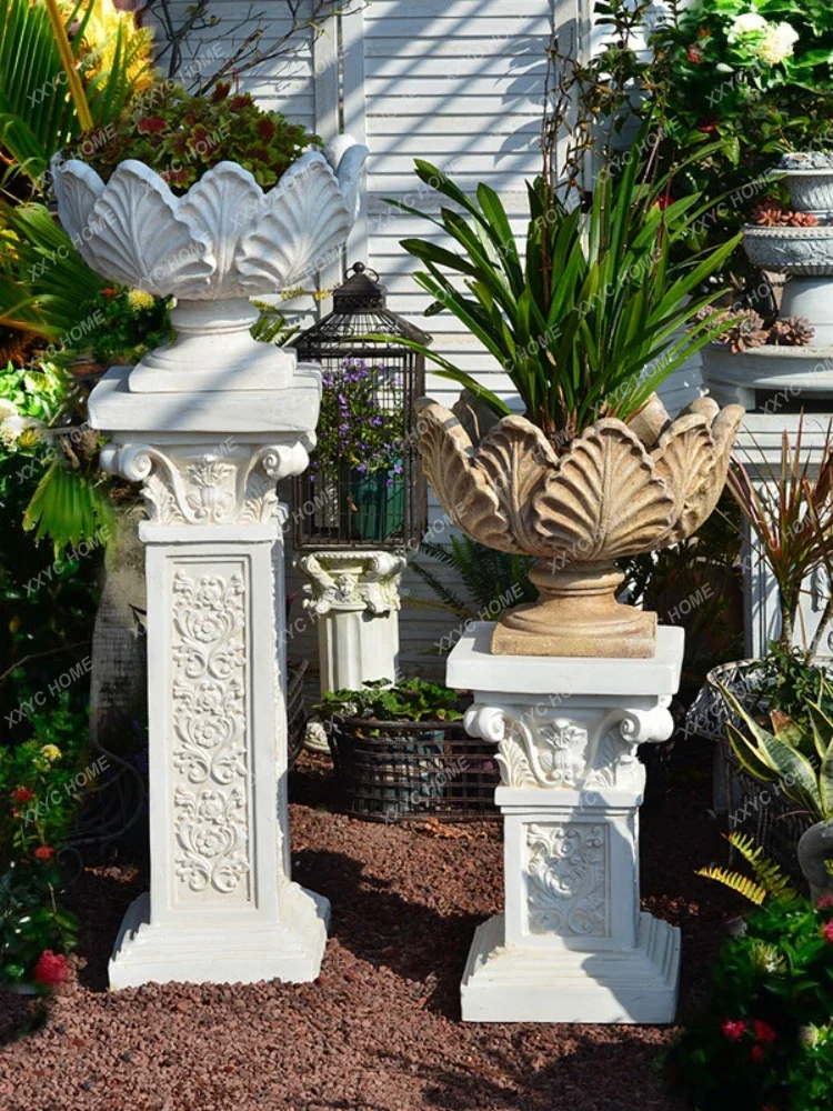 Roman Column Large Flower Pot Balcony Dew Outdoor Courtyard Floor Villa Hallway Entrance Decoration European Fairy Garden