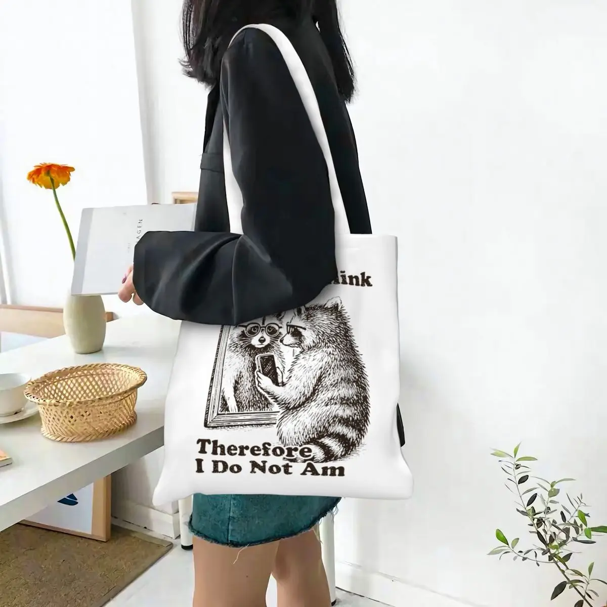 Femmes hommes raton laveur je ne pense pas là, je ne suis pas, fourre-tout, sac d'épicerie en toile pour sacs à main d'étudiant