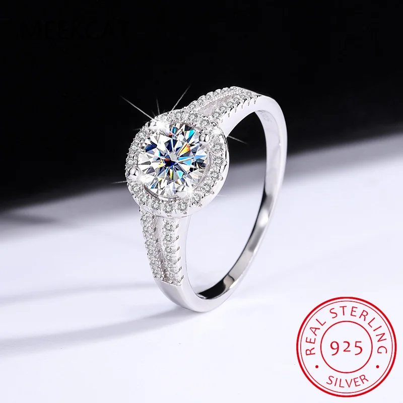D Color Round Moissanite Halo Ring 925 Sterling Silver Trendy Elegant Finger Rings For Women Wedding Fine Jewelry Anillo MSR0088