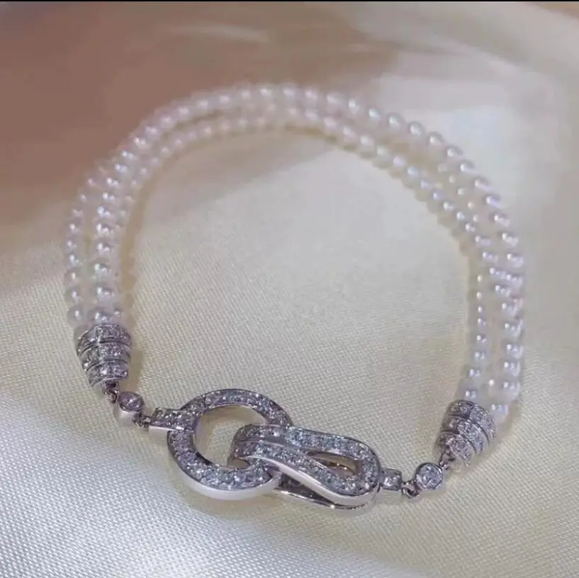 Gorgeous 5-6mm South Sea Round White Pearl Bracelet 7.5-8"