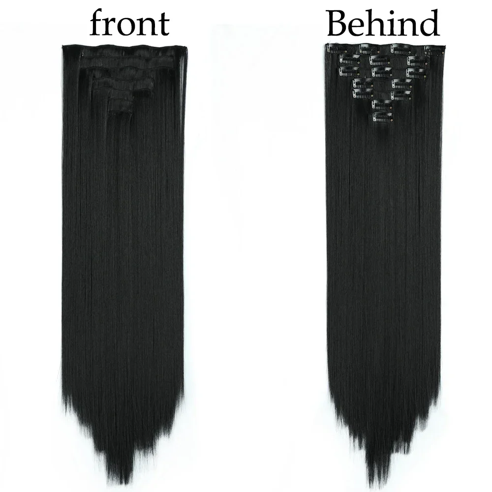 22Inchs 16 Clips in Hair Extensions Long Straight Hairstyle Synthetic Blonde Black Hairpieces Heat Resistant False Hair