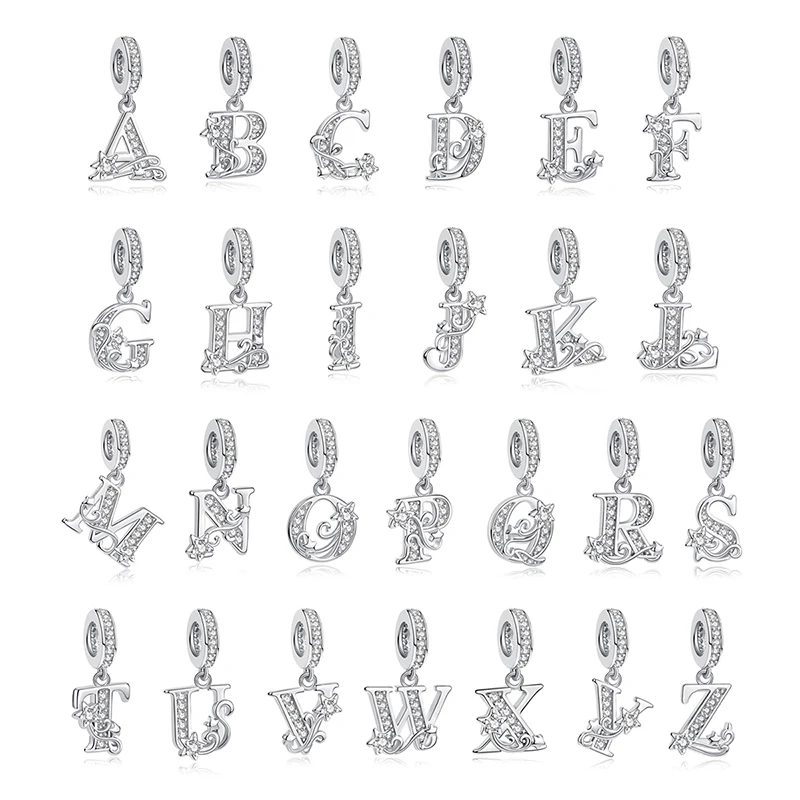 Original 925 Sterling Silver Charms Letter Alphabet A-Z Stars Pendant Beads Fit Brand Bracelets Necklaces DIY Jewelry For Women