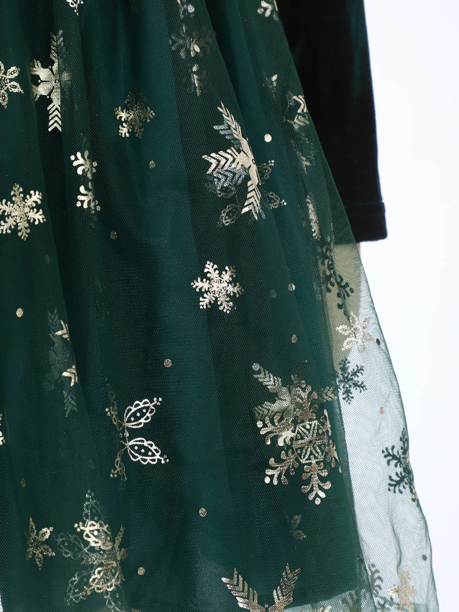 فستان أميرة عيد الميلاد للفتيات الصغيرات بأكمام طويلة وطباعة ندفة الثلج، توتو شبكي مخملي لعيد الميلاد وحفلات رأس السنة وعيد الشكر