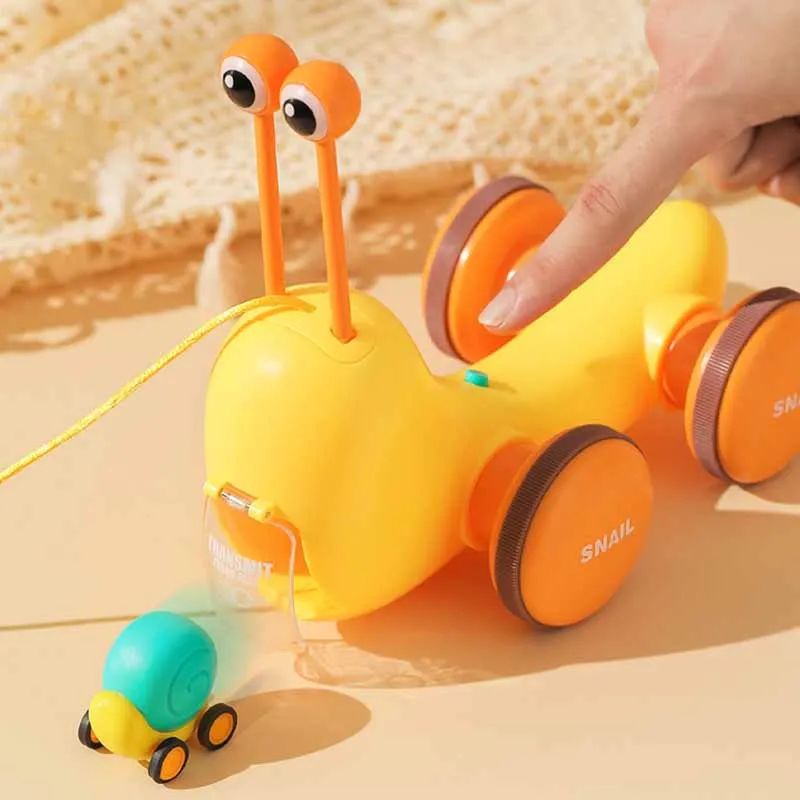 Kinderen Trekken String Schattige Slak Katapult Auto Multifunctionele Puzzel Percussie Instrument Dier Trekkoord Glijdende Auto Peuter Speelgoed