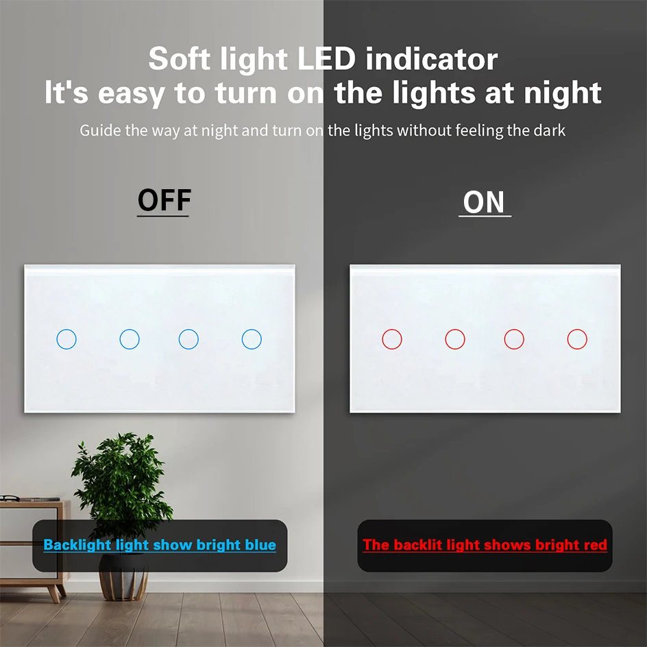 1gang 2gang 3gang 4gang 5gang 6gang 1way Touch Switch Wall Switch With Led Indicator Sensor Eu Standard 220V No Wifi No RF433
