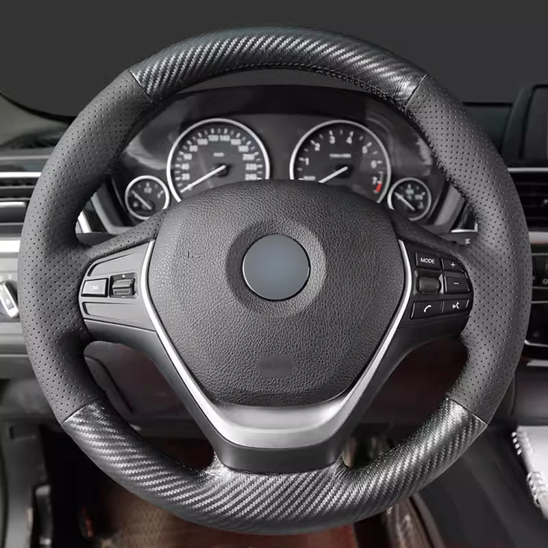 

Matt Carbon Fiber with Black Holes Leather Car Steering Wheel Cover Full Wrap Car Accessoires for BMW 3 Series 320i X1 X3 X5 F20