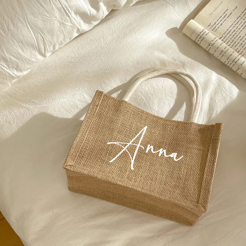 Personalized Custom Canvas Tote Bag Custom Pattern Reusable Linen Burlap Handbag Durable Shopping Beach Bag Wedding Favors Gift