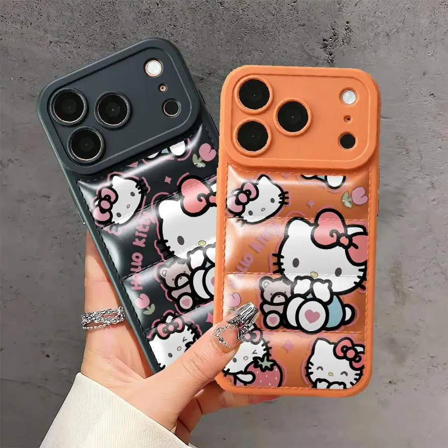 Cute Sanrio Hello Kitty Case For iPhone 17 12 15 Plus Air 14 16e 11 16 Pro Max 13 Down Jacket Phone Cover