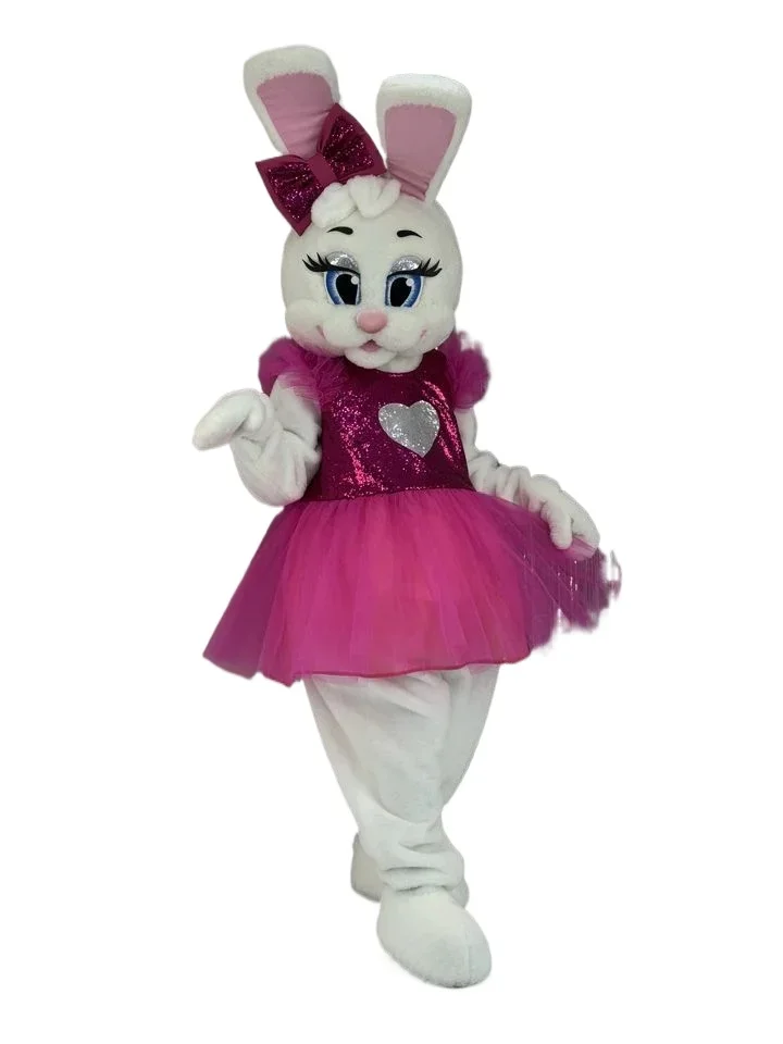 

Disney Rose Red Dress White Rabbit Mascot Costume Easter Bunny Adults Advertising Fancy Suits Halloween Carnival Performance